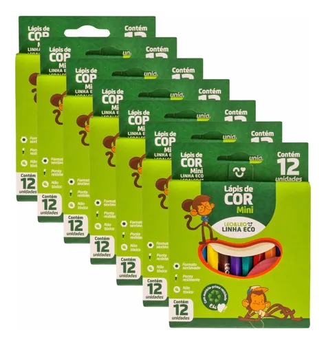 Caixas Mini Lápis Cor 12 Cores Escolar Leo&Leo – Pacote com 12 Unidades